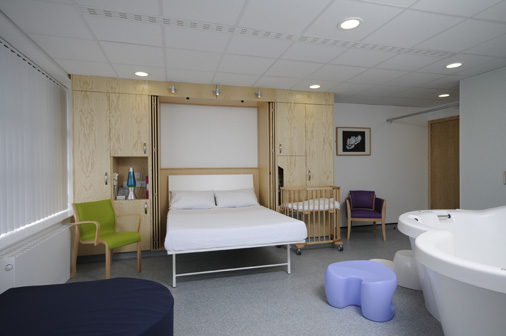 4ft.6ins. 'Wiskaway'®  Neat-A-Ward 190 on the new birthing unit at the Medway Maritime Hospital - bed down