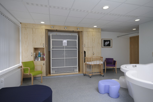 4ft.6ins. 'Wiskaway'® Neat-A-Ward 190 on the new Birthing Unit at the Medway Maritime Hospital - bed up
